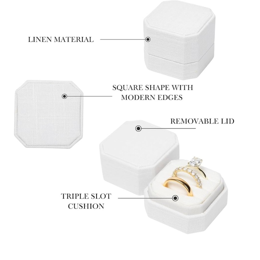 Ivory Linen Wedding Ring Box - Picture 3 of 6